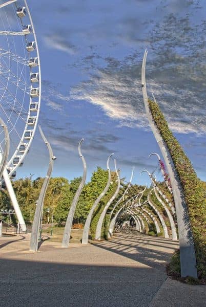 The artistic archway installation at South Bank in Brisbane, leading towards the Wheel of Brisbane, captures the creative spirit of the city, often compared with Adelaide's cultural landscape in the Brisbane vs. Adelaide debate.