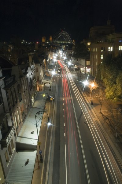 The historical The Rocks at night