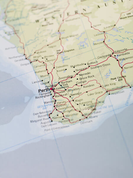 The map of Perth showing different cities