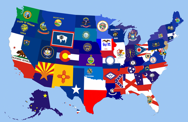 how big is australia compare to The map of United states with different flags 