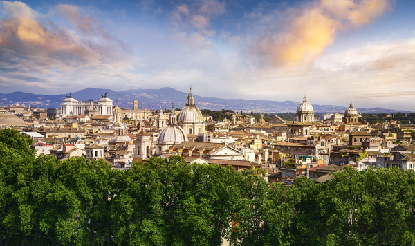 View of Rome Italy under the clouds