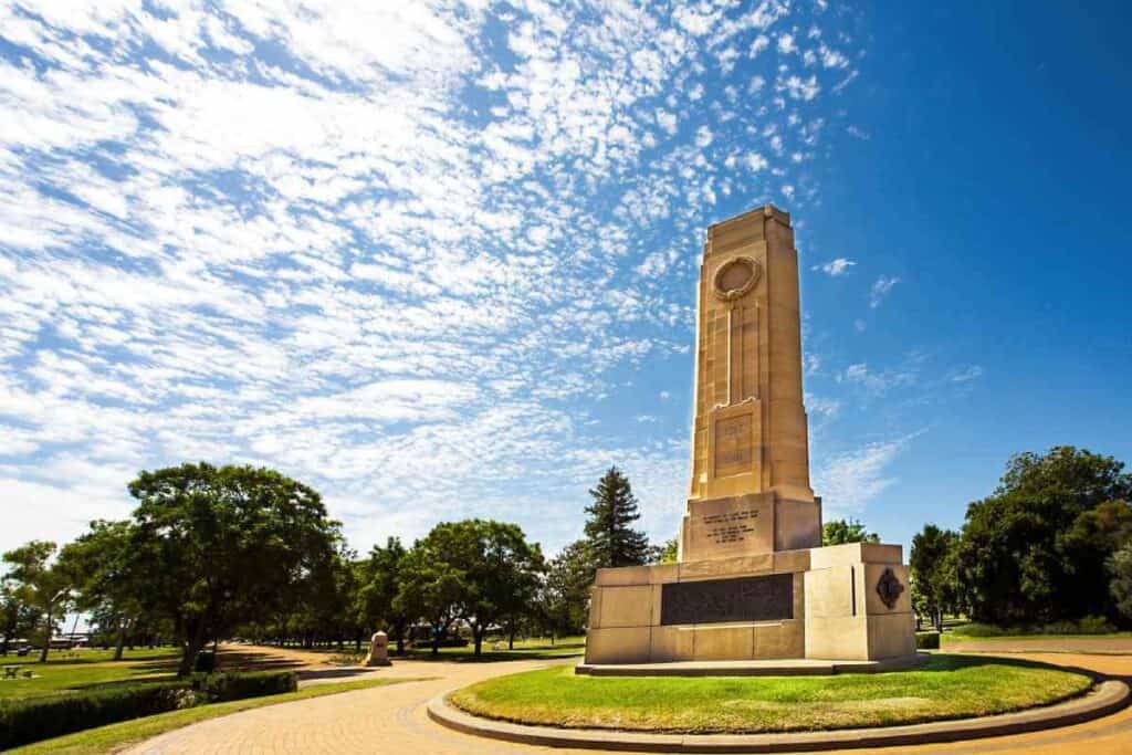 Memorial tower in Victoria Park, Dubbo, New South Wales, a notable stop on an Australia road trip itinerary