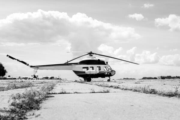A helicopter ready for take-off on a helipad in Sydney, offering exclusive aerial tours for couples celebrating Valentine's Day in Sydney.