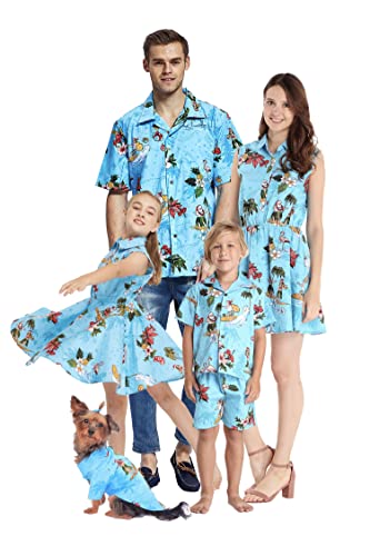 Matchable Family Hawaiian Luau Men Women Girl Boy Clothes in Christmas Santa in Hawaii Turquoise