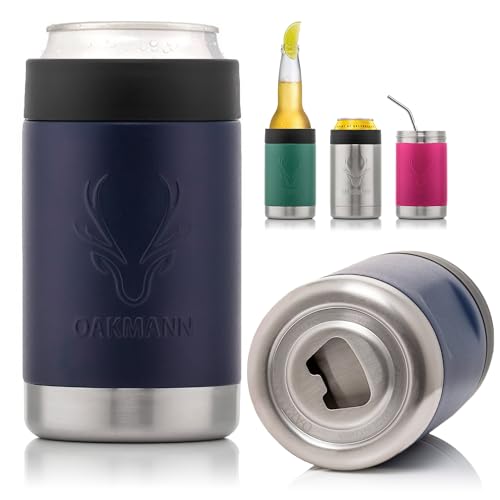 OAKMANN Stubby Holder, Beer Cooler & Bottle Opener 4 in 1 Premium 375ml Can Coolers Stubbie Cooler Cans Bottles & Tumbler - Gifts for Men, STUBiBudi Insulated Bottle Holder (Navy)