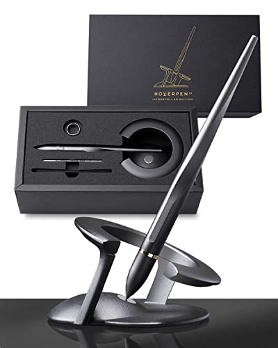 novium Hoverpen Interstellar Edition - Futuristic Luxury Pen Made With Aerospace Alloy, Unique Aesthetic, Free Spinning Executive Pen, for Men & Women (Space Black, 18K-Gold Plated)