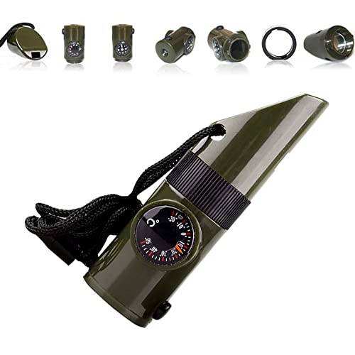 Emergency Survival Whistle,Multifunctional Outdoor Tools,Loud Safety Signaling,Compass/Thermometer/Light/Magnifier/Reflector Mirror/Storage Room/Lanyard,Expedition/Exploration/Hiking/Camping/Climbing