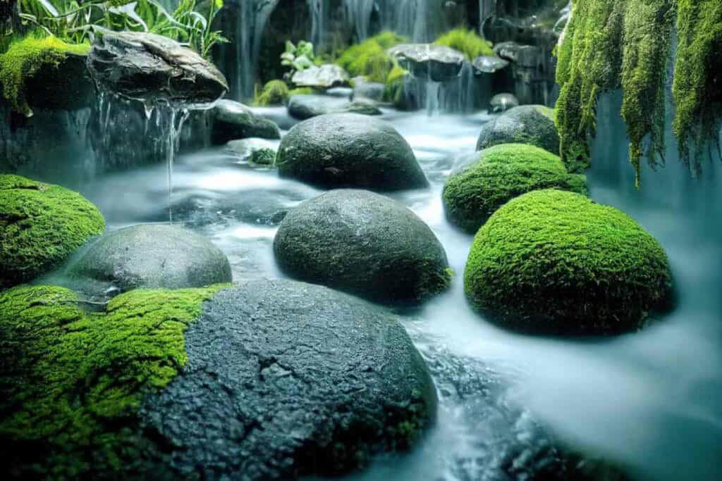 Dripping water over moss-covered rocks and ferns, showcasing a serene and picturesque stop on the best road trips in Australia.