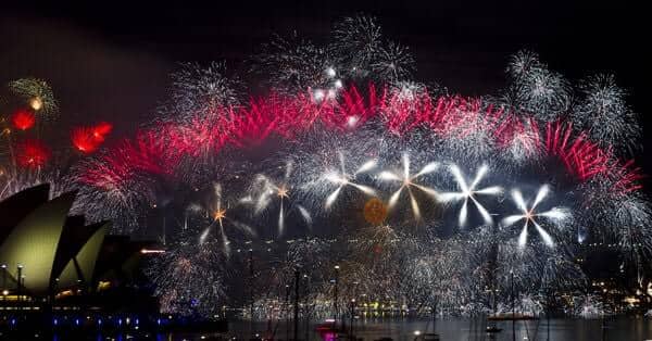 Stunning display of Sydney Fireworks lighting up the night sky, capturing the essence of New Year's Eve celebrations in Sydney.