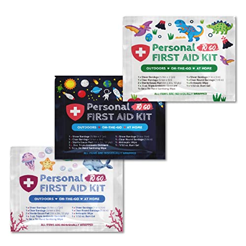 3 x Portable Travel Size First Aid Kit | Perfect for Home, Office, Car, School, Business, Travel, Hiking, Hunting, and Outdoors (Under The Sea/Black/Dinosaurs)