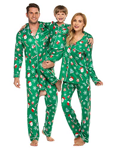 Ekouaer Christmas Family Matching Pajamas Long Sleeve Pj Set Warm Fleece Lined Festival Party Sleepwear with Button