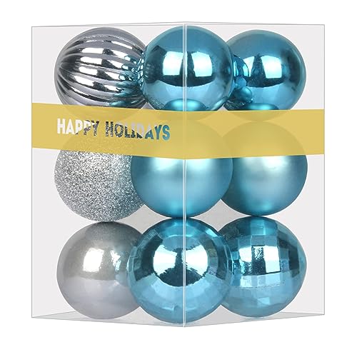 Baby Blue & Silver 1.6" Small Christmas Balls Christmas Tree Decoration Ornaments Shatterproof Hanging Balls for Birthday Halloween Holiday Wedding Decorations Set of 12pcs