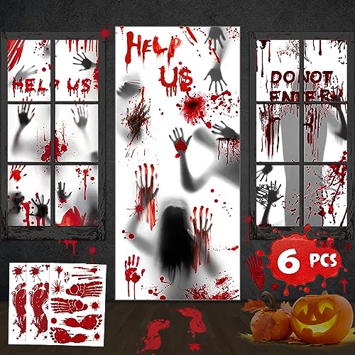 Halloween Giant Bloody Handprint Decorations - 3 PCS Halloween Door Cover Window Poster, 72 X 30 Inches Halloween Props Poster Scary Zombie Creepy for Haunted House Decor Halloween Party Favor