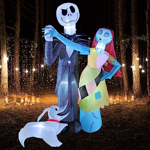6 Ft Inflatable Halloween Yard Decorations Outdoor - Halloween Skeleton and Dog Blow Up Decoration - Built-in LED Lights - for Halloween Outdoor Lawn Decorations