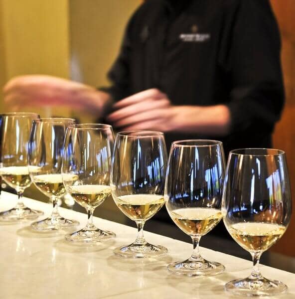 Wine tasting glasses in a row