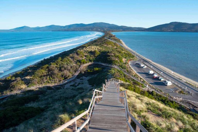 The neck overlooking the bruny island sea and land