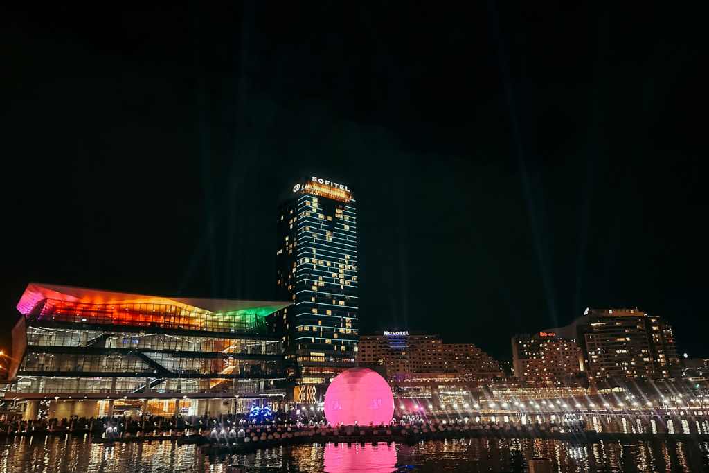 The Darling Harbour at night during Viviv Sydney