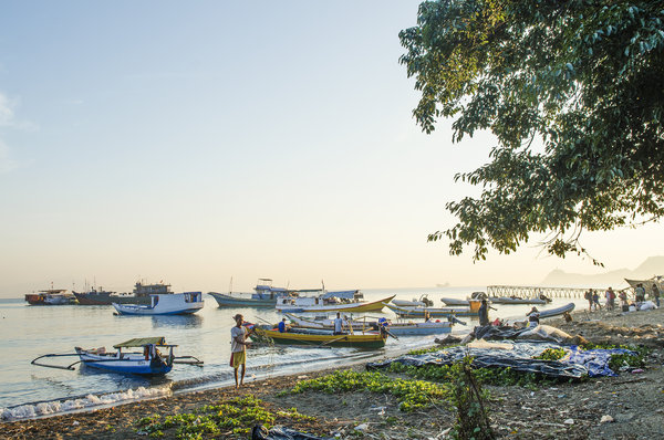 View of the Dili Beach with boats at East Timor