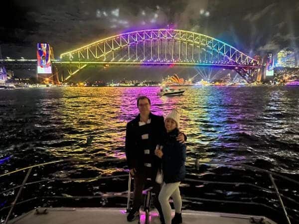 Kate, the author, and her husband on a Sydney Harbour Cruise.
