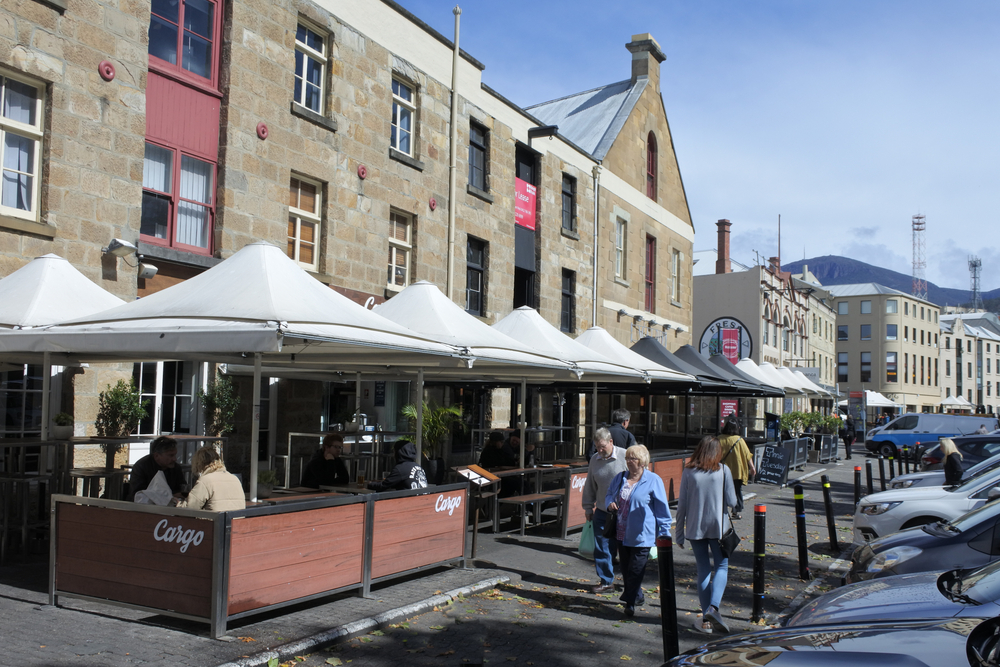 Salamanca Place, a popular tourist attraction in Hobart capital city of Tasmania, Australia.