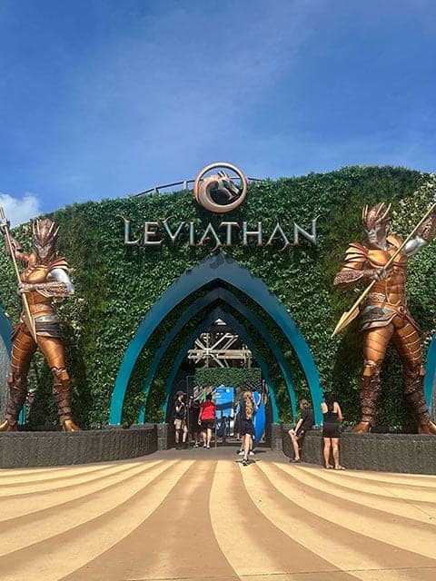 The grand entrance to the Leviathan roller coaster at SeaWorld, an exciting feature for visitors on a comprehensive Gold Coast itinerary.