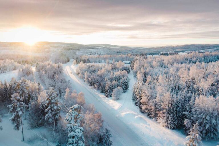 The sunset in the snowy mountain in Australia