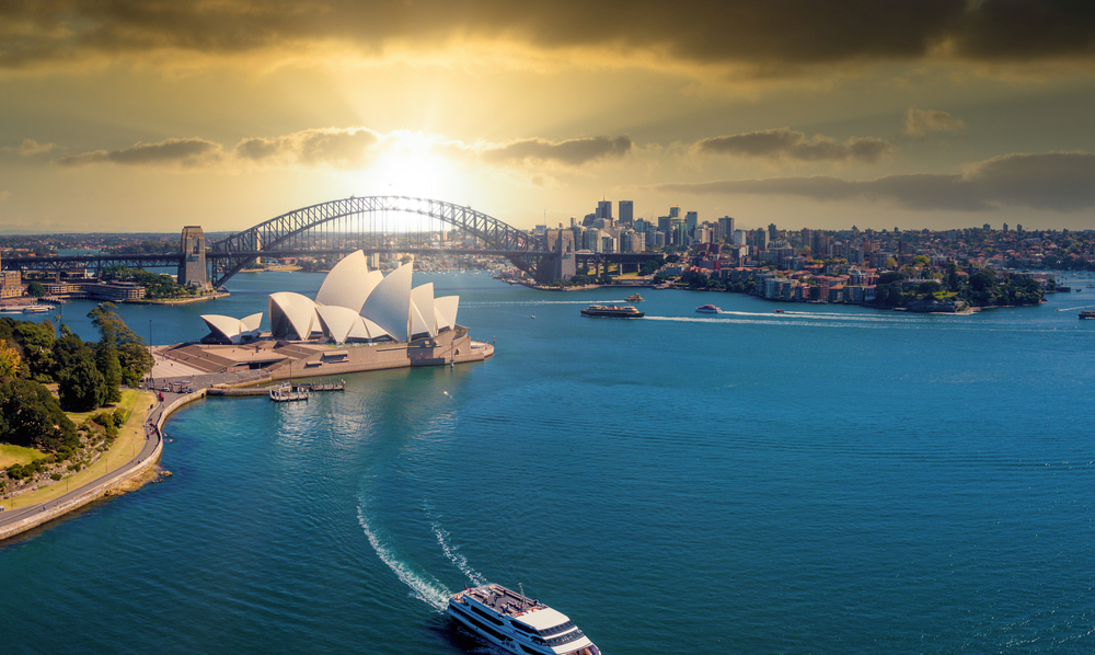 The harbour bridge and the opera house in the Sydney harbour
