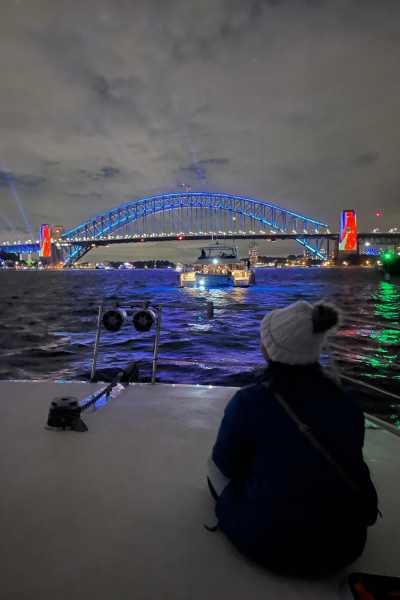 Me in a boat during our Sydney Harbour Cruise 