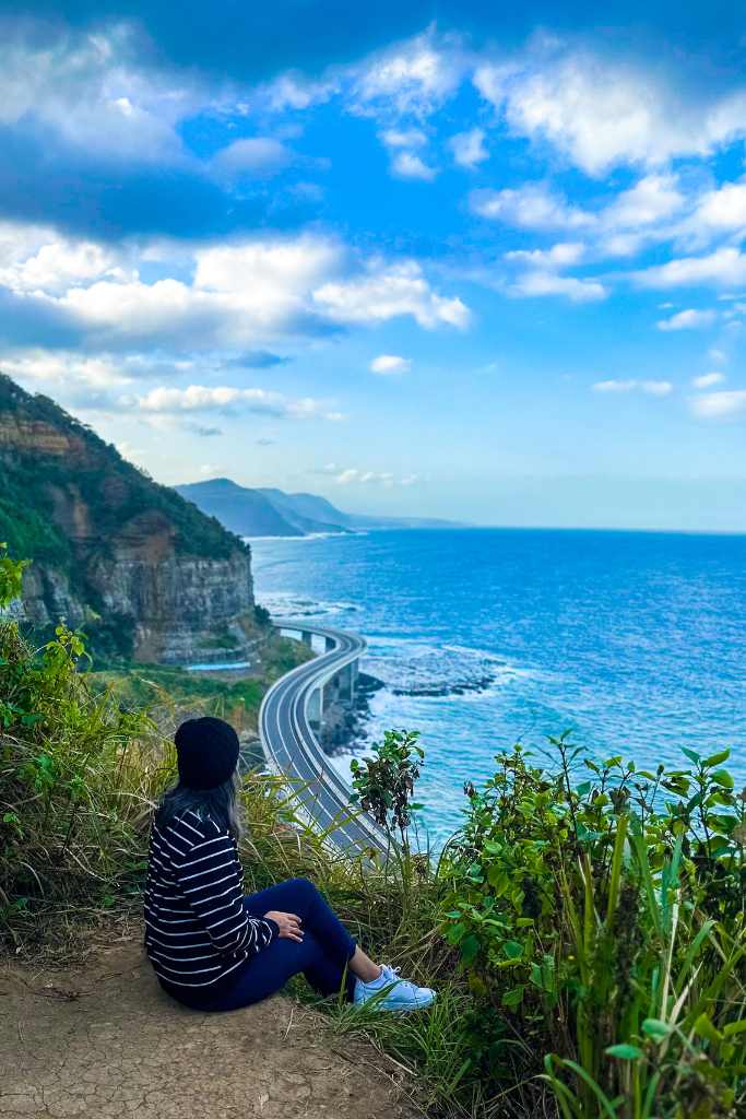 At the Sea Cliff Bridge Lookout overseeing the ocean and the bridge