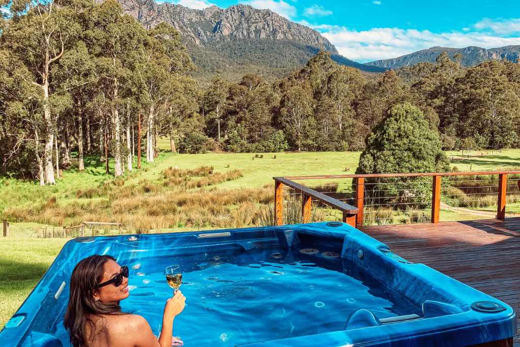 Me in an outdoor hot tub near Cradle Mountain