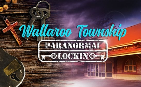 Image of the Wallaroo Township Paranormal Lock-in event poster, featuring keys, a cross, and a view of the Wallaroo Heritage and Nautical Museum at night. This image promotes the Wallaroo Ghost Tour, highlighting the thrilling overnight investigation of haunted sites in Wallaroo.