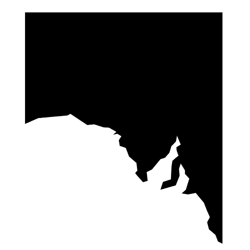 Silhouette outline map of South Australia on a plain background, designed for use in Australia travel materials.